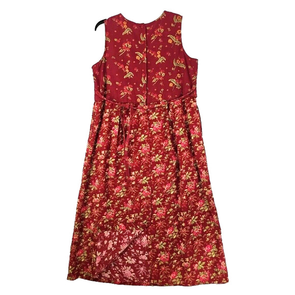 Vintage April Cornell ~Woman Size L~ Red Floral Corduroy Sleeveless Dress Pocket - Picture 8 of 9